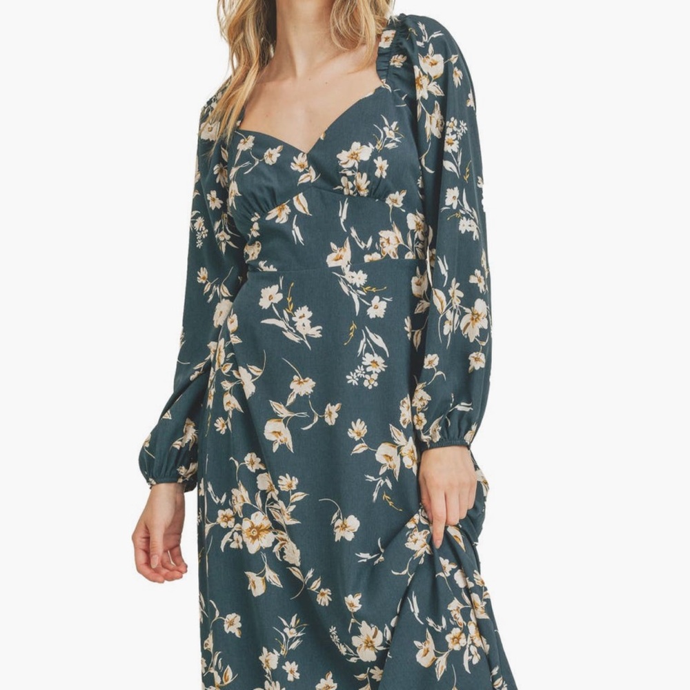 Lush dark teal floral dress- perfect for Fall